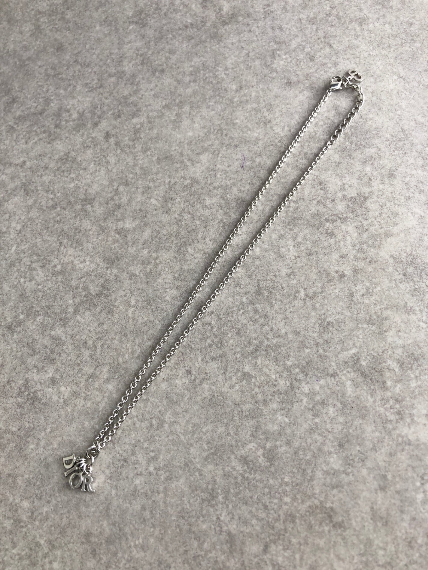 Christian Dior Logo Charm Necklace Silver Vintage 6kt6mz