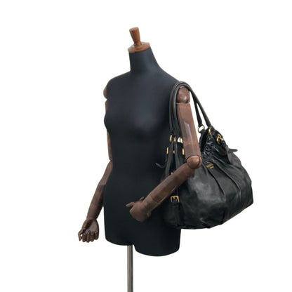PRADA Logo Shoulder bag Hobobag Black Vintage k2n6cf