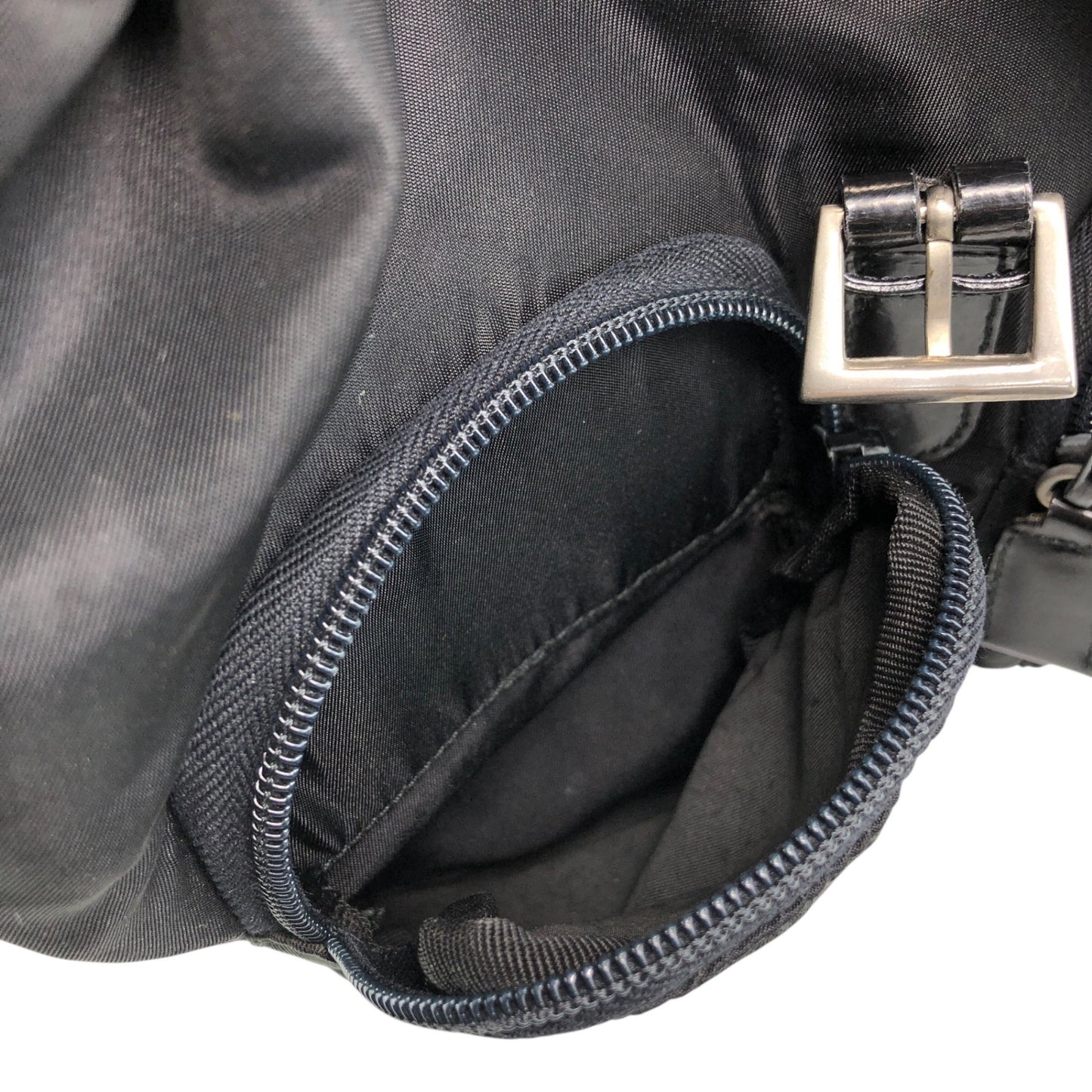 PRADA Tessuto Triangle Logo Front Buckle Backpack Black Vintage 3nkejc