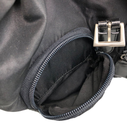 PRADA Tessuto Triangle Logo Front Buckle Backpack Black Vintage 3nkejc