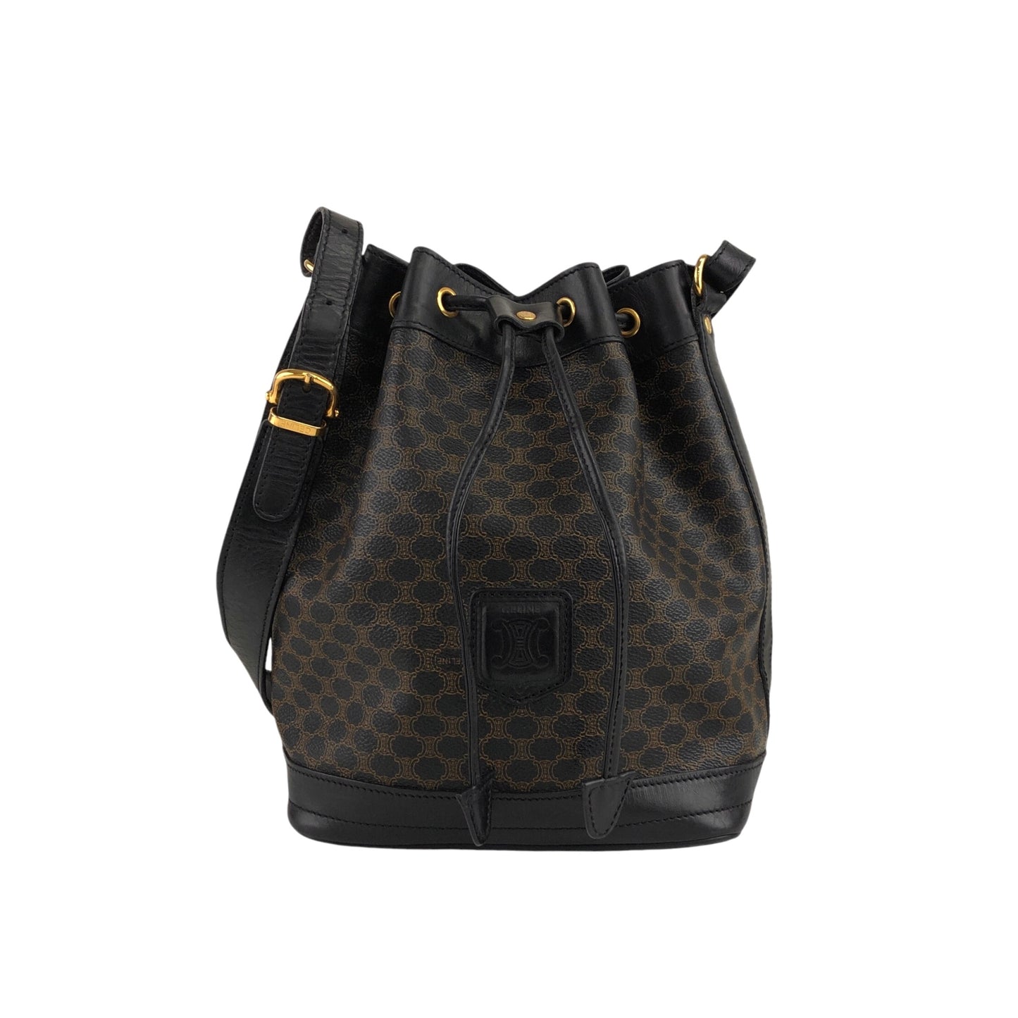 CELINE Macadam Blason Drawstring Shoulder bag Black Vintage mujneu
