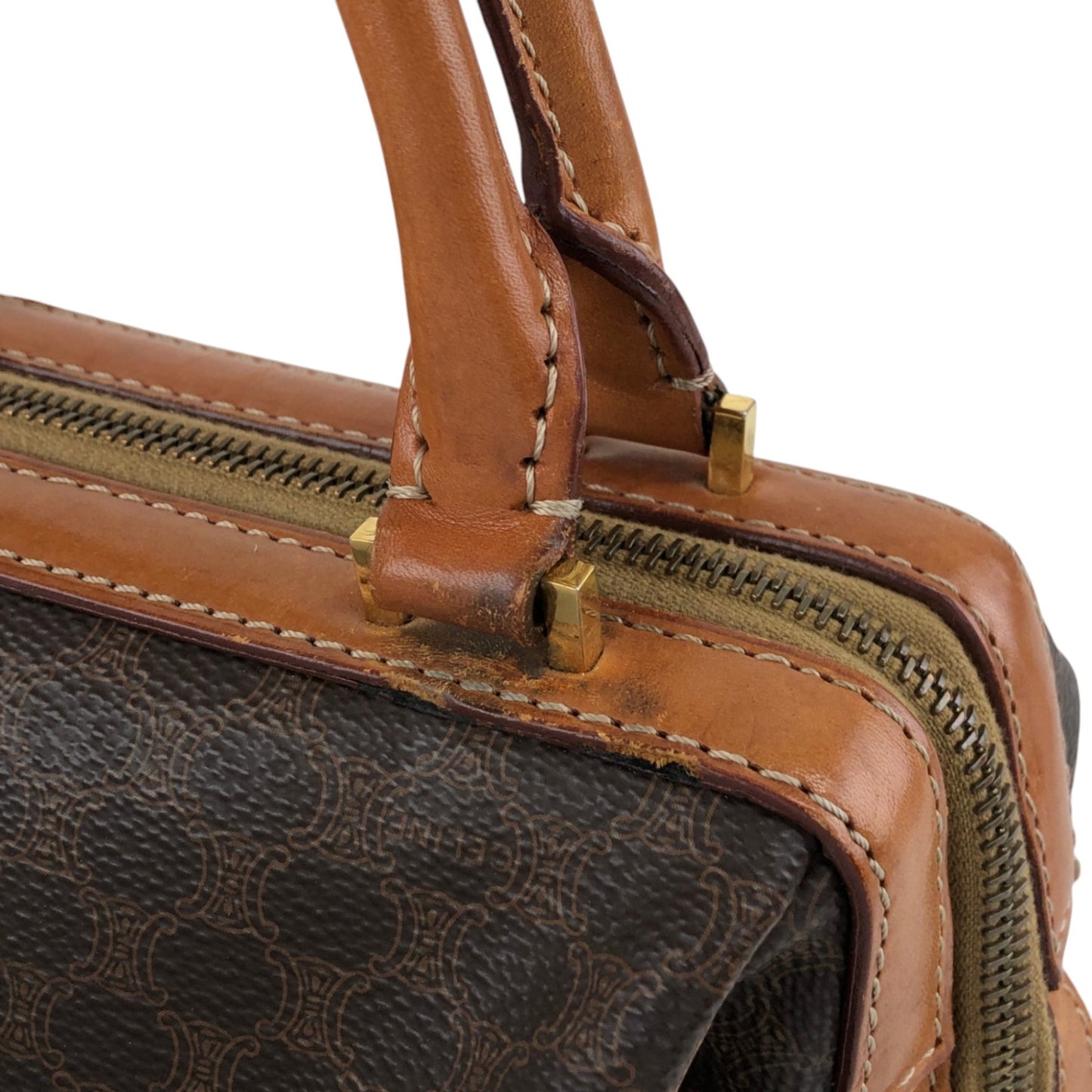 CELINE Macadam Two-way Small Boston bag Shoulder bag Brown Vintage aacnr6