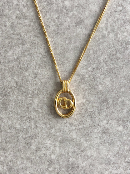 Christian Dior CD Logo Necklace Gold Vintage hvgxsk