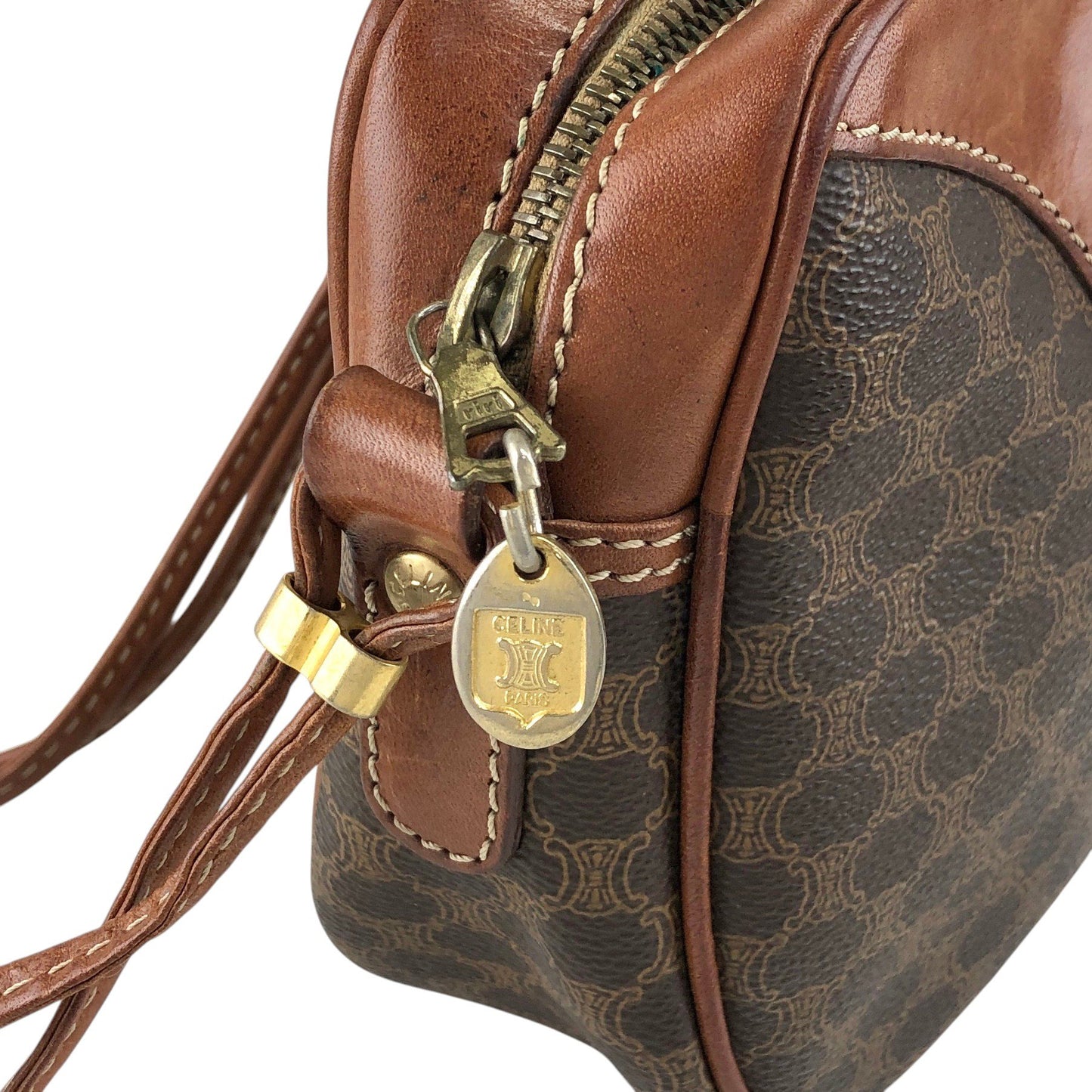 CELINE Macadam Blason Shoulder bag Brown Vintage y5kjmd