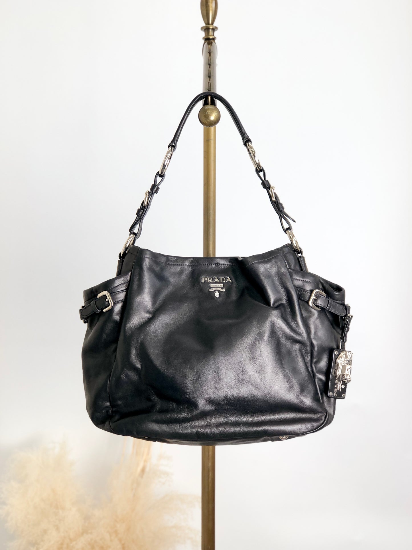 PRADA Logo Handbag Black Vintage 33emnt