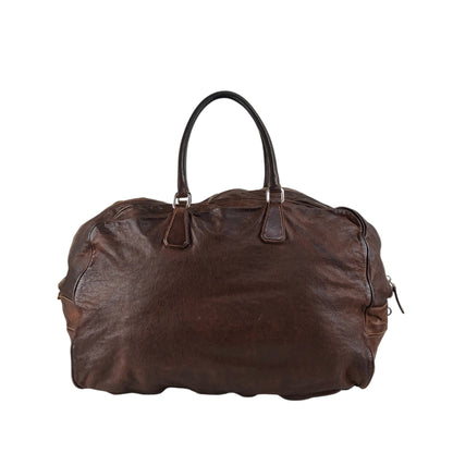 PRADA Triangle Logo Handbag Boston bag Washed leather Brown Vintage 2umzpg