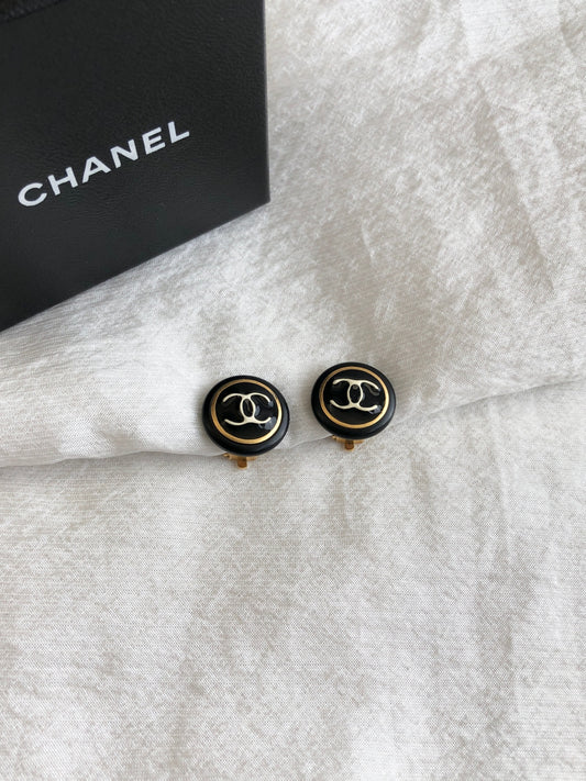 CHANEL Coco Mark Earrings Black Vintage gc3i2m