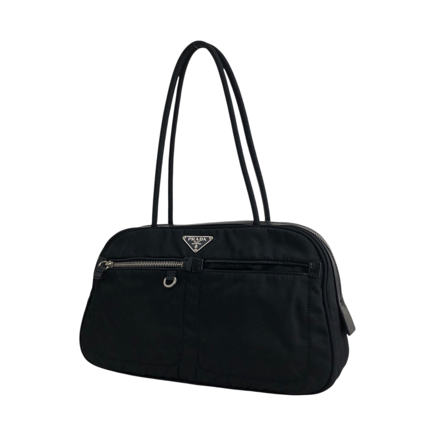 PRADA 三角形標誌前口袋小號波士頓包手提包黑色復古 k2g4ss