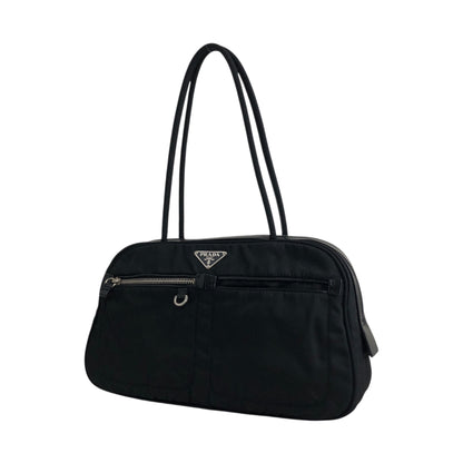 PRADA 三角形標誌前口袋小號波士頓包手提包黑色復古 k2g4ss