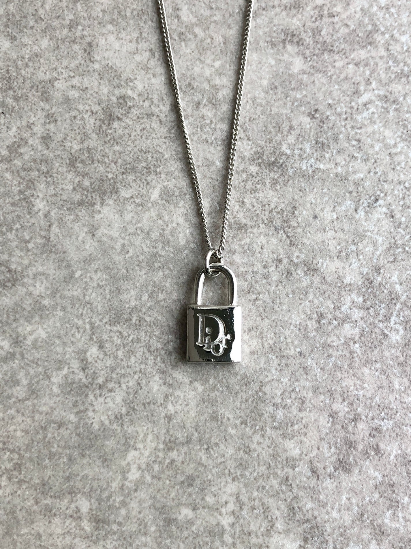 Christian Dior Padlock Necklace Silver Vintage kevyxf