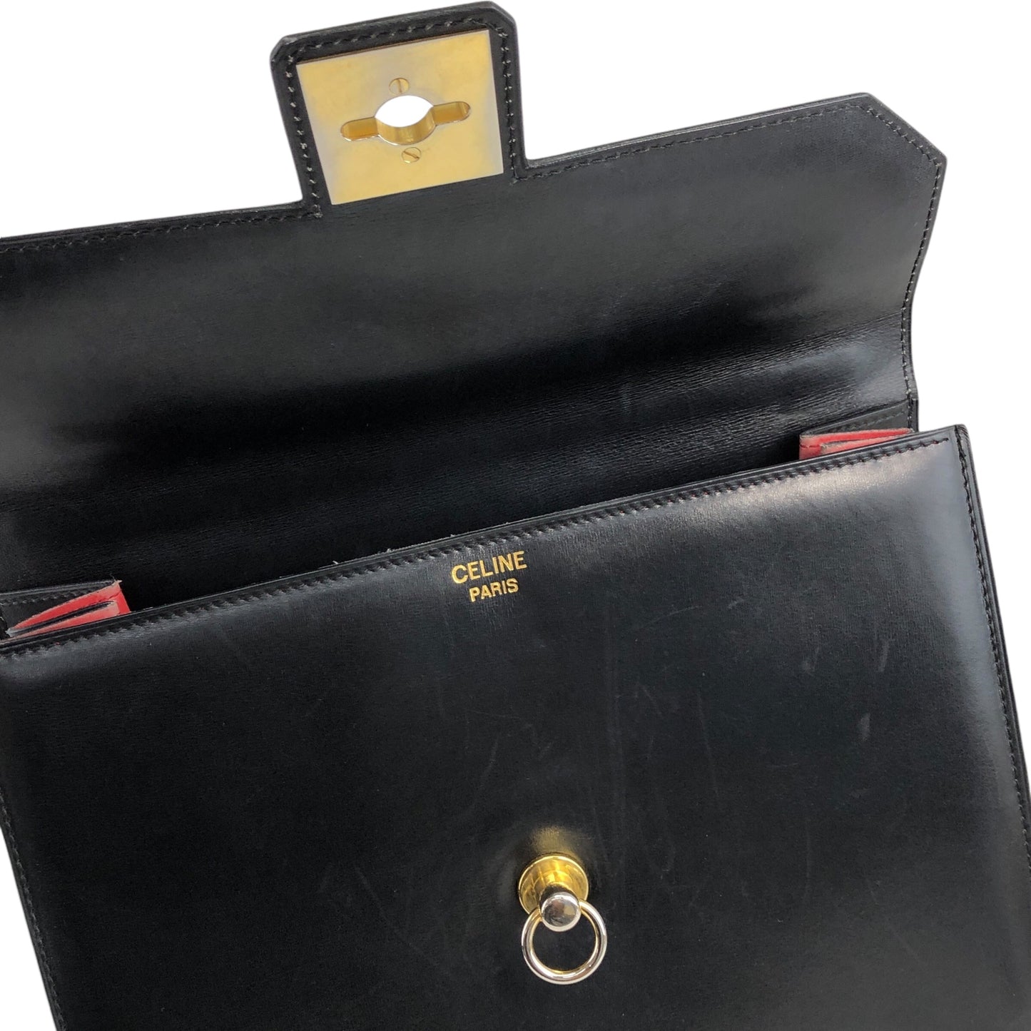 CELINE Gancini Handbag Black Vintage zn353p