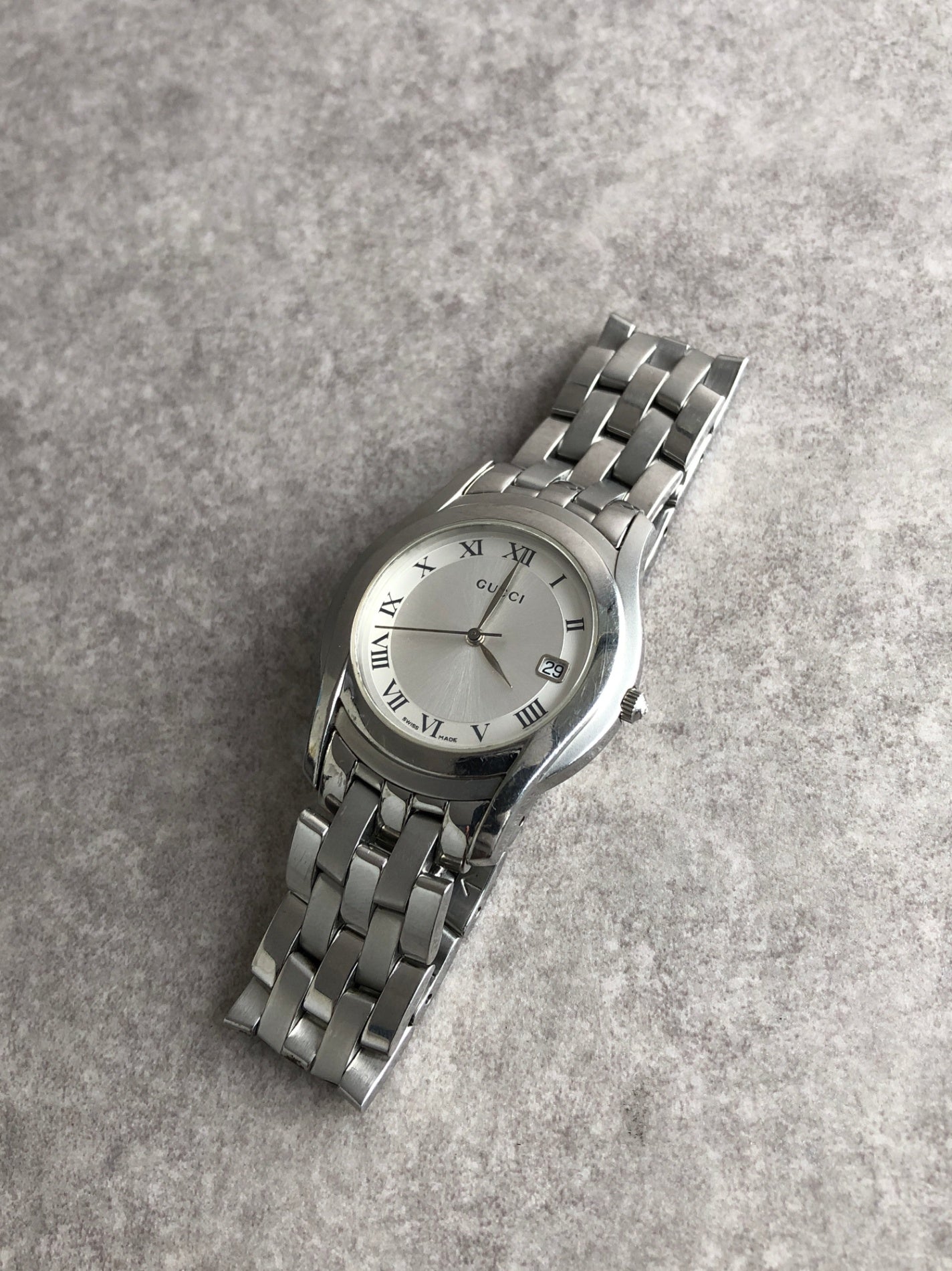 GUCCI Logo Quartz Watch Silver 5500M Vintage d4tcce