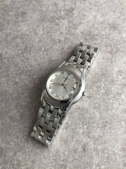 GUCCI Logo Quartz Watch Silver 5500M Vintage d4tcce