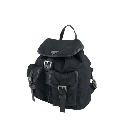 PRADA Triangle Logo Double Pocket Backpack Black Vintage rd6n42