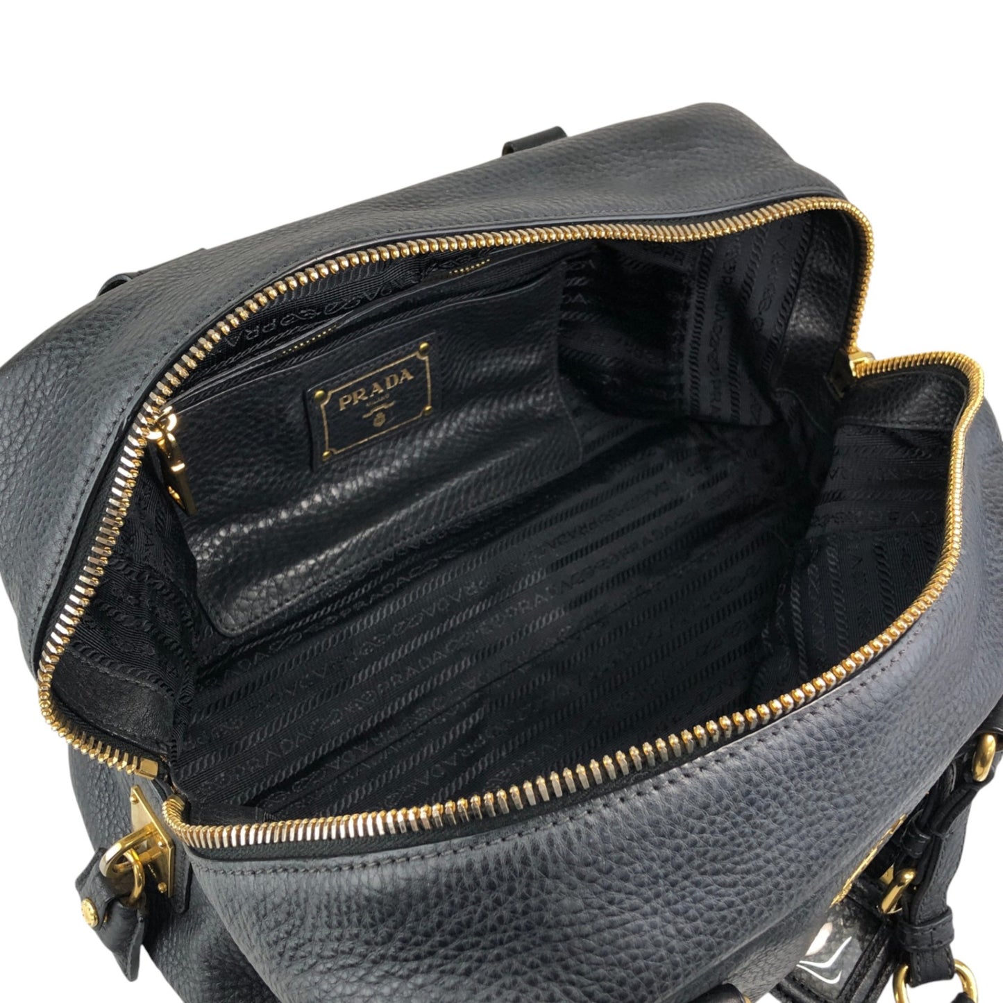 PRADA Logo Small Boston bag Handbag Black Vintage c8s4mf