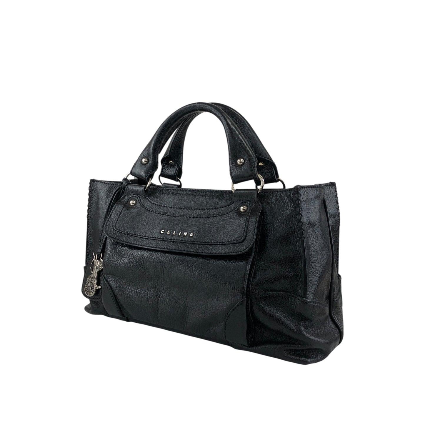 CELINE Horse Carriage Handbag Black Vintage ye36tf