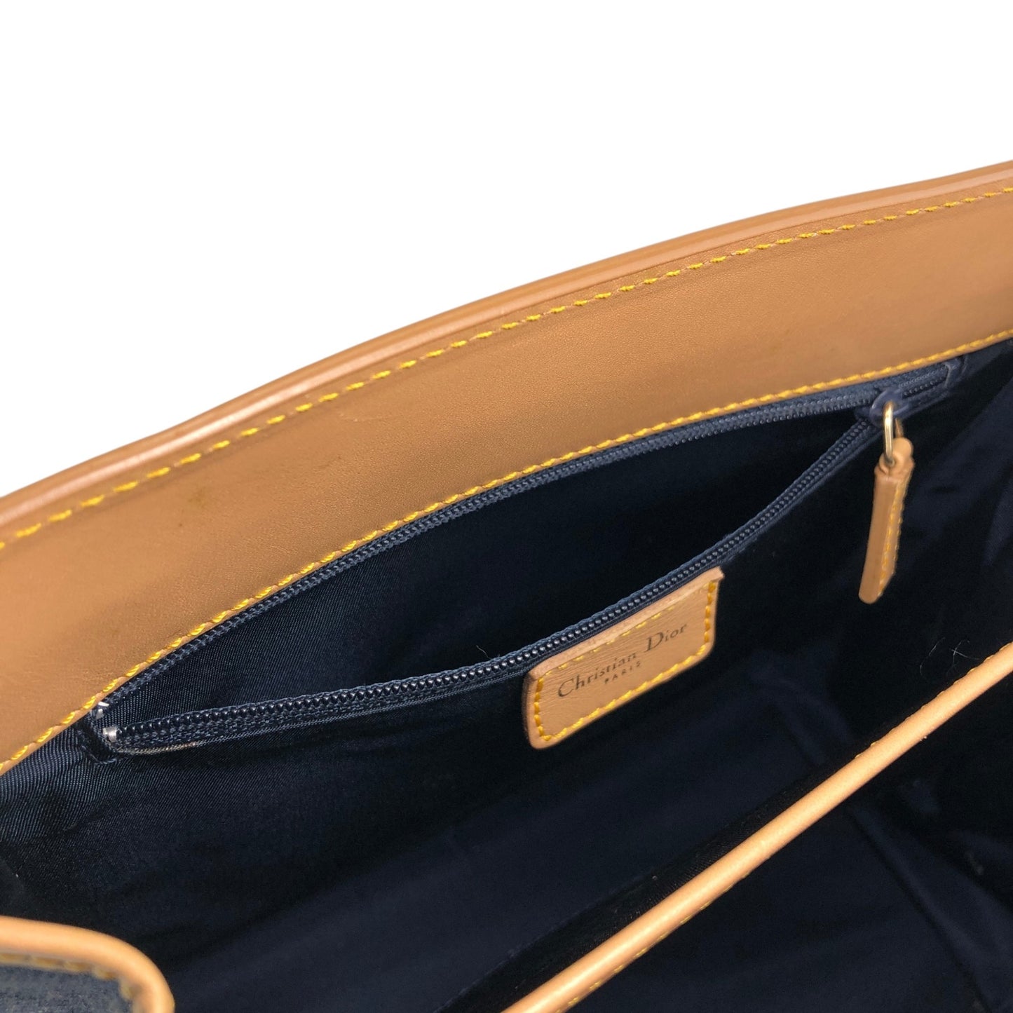 Christian Dior Logo Canvas Handbag Beige×Blue Vintage fwaghn