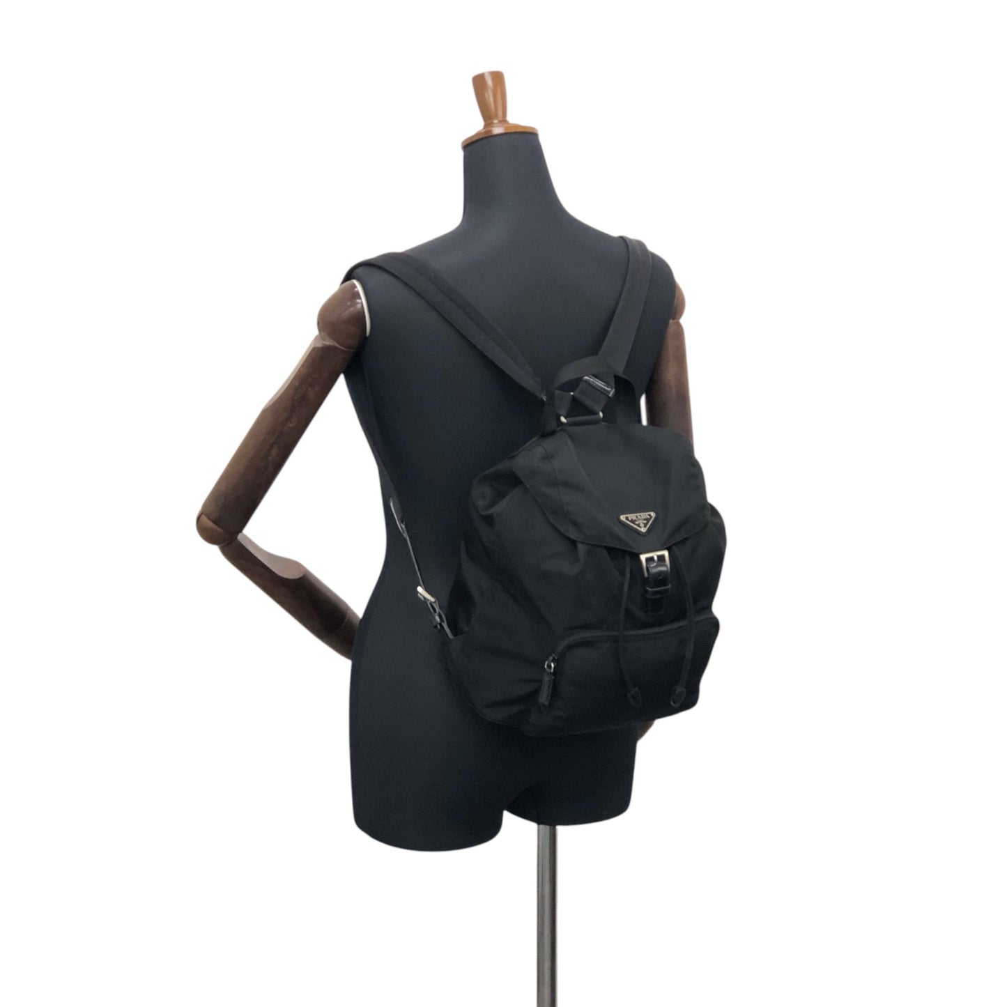 PRADA Tessuto Triangle Logo Front Buckle Front Pocket  Backpack Black Vintage 6abvn2