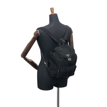 PRADA Tessuto Triangle Logo Front Buckle Front Pocket  Backpack Black Vintage 6abvn2