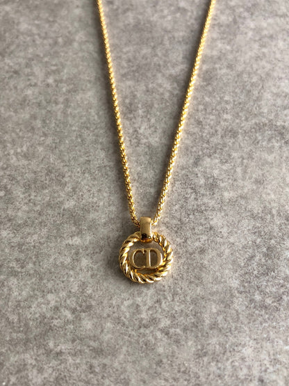 Christian Dior CD Logo Motif Necklace Gold Vintage zifcph