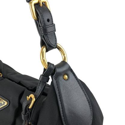 PRADA Tessuto Triangle Logo Shoulder bag Hobobag Black Vintage e3vera