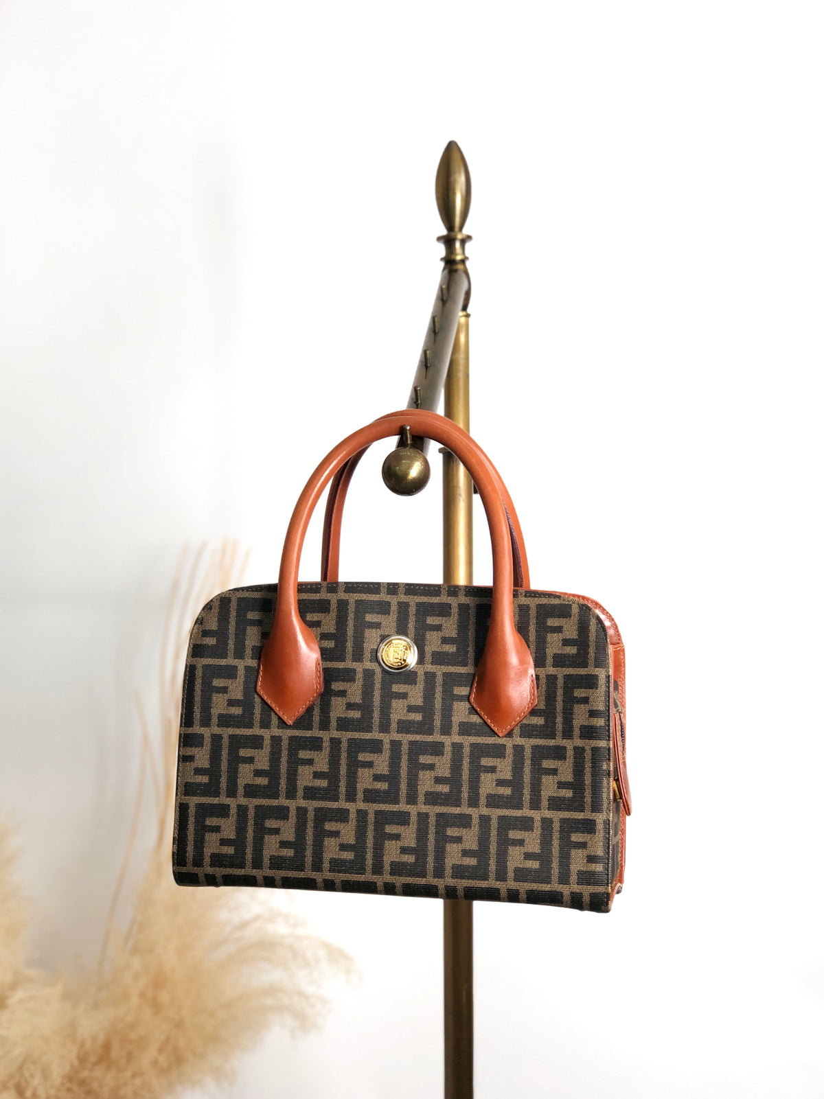 FENDI Zucca Logo Handbag Boston bag Brown Vintage ewdytc