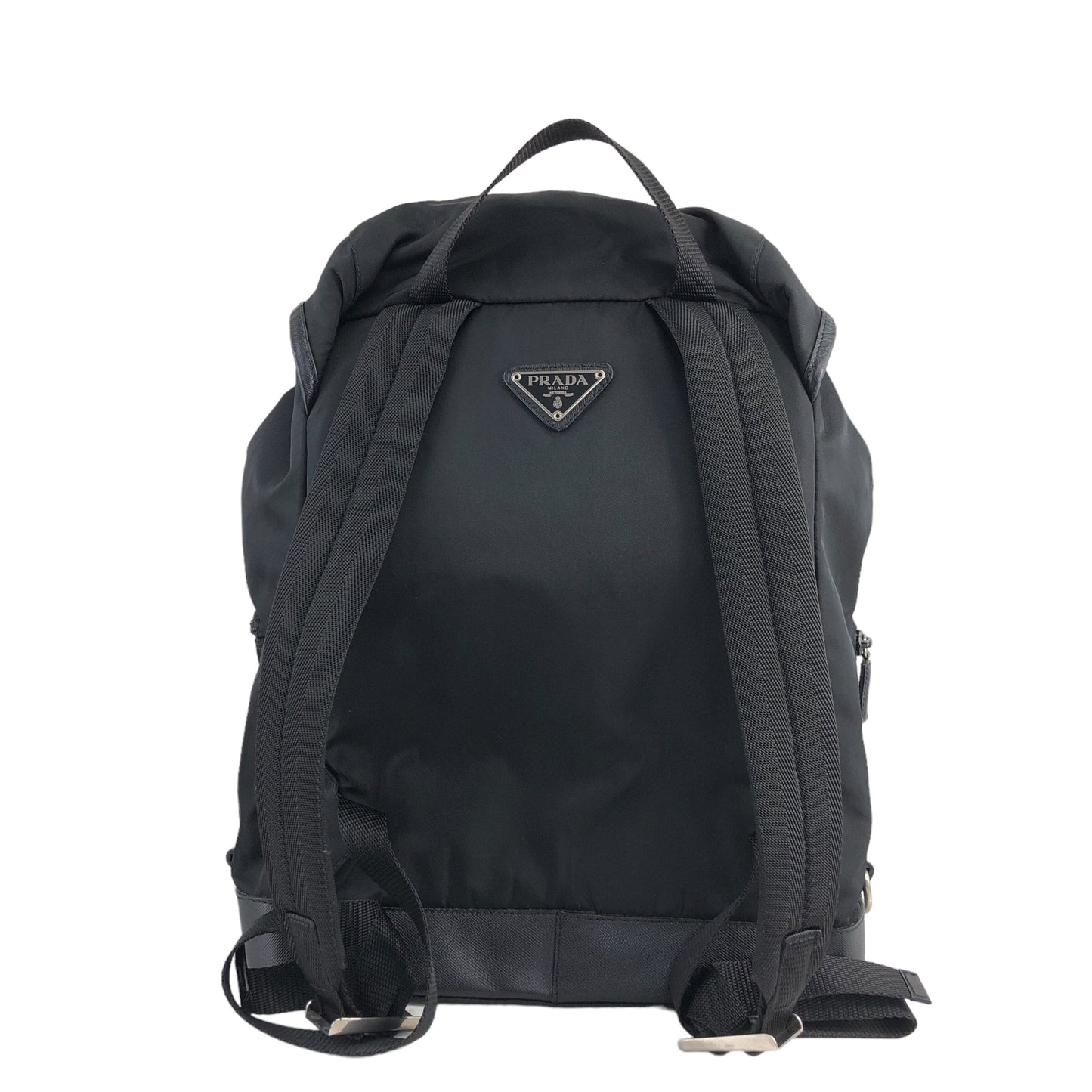 PRADA Triangle Logo Double Pocket  Backpack Black Vintage avewmk