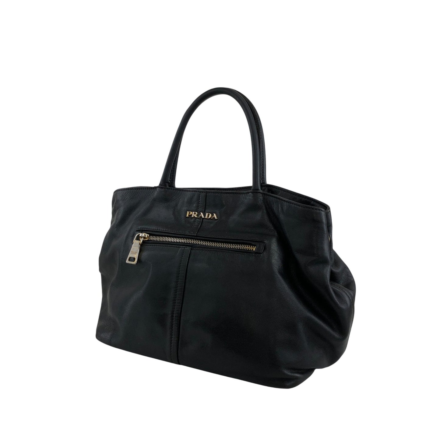 PRADA Logo Front Pocket Handbag Black Vintage gkw2r3