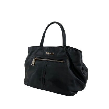 PRADA Logo Front Pocket Handbag Black Vintage gkw2r3