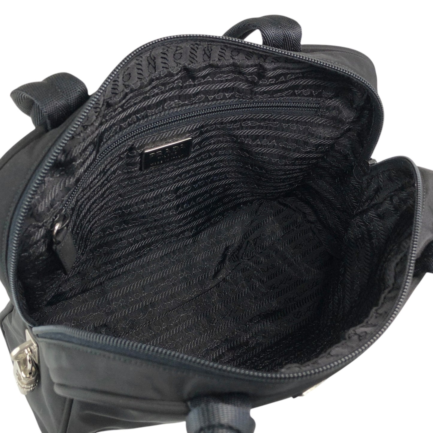 PRADA Tessuto Triangle Logo Padlock Handbag Black Vintage u7mkdg