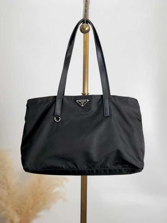 PRADA Triangle Logo Shoulder bag Totebag Black Vintage sub6jt