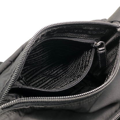 PRADA Tessuto Triangle Logo Front Buckle Side Pocket Shoulder bag Black Vintage pvgpkk
