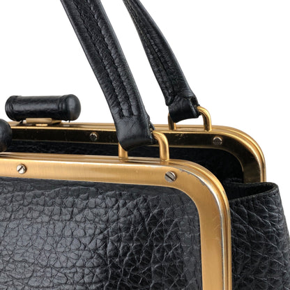 PRADA Triangle Logo Metal Clasp Handbag Black Vintage caemtz