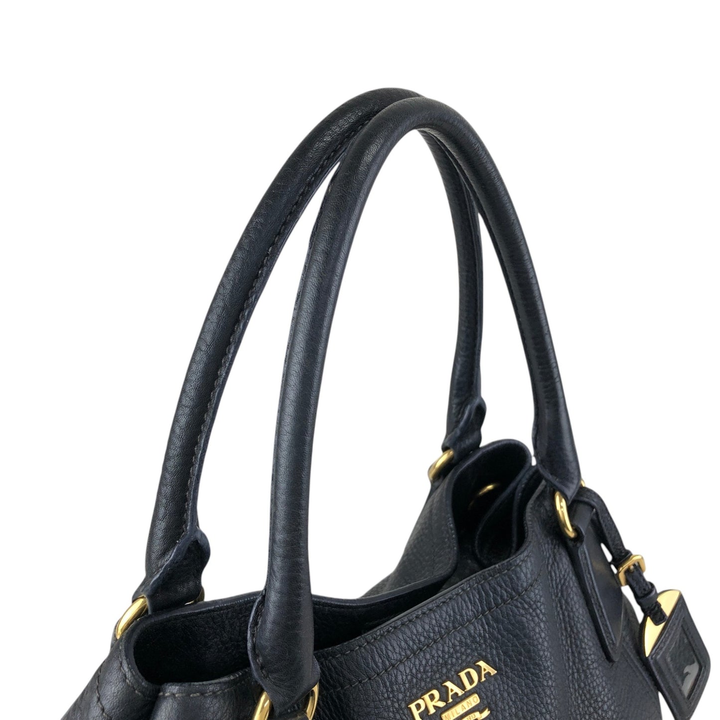 PRADA Logo Handbag Black BN2534 Vintage 6ubit3