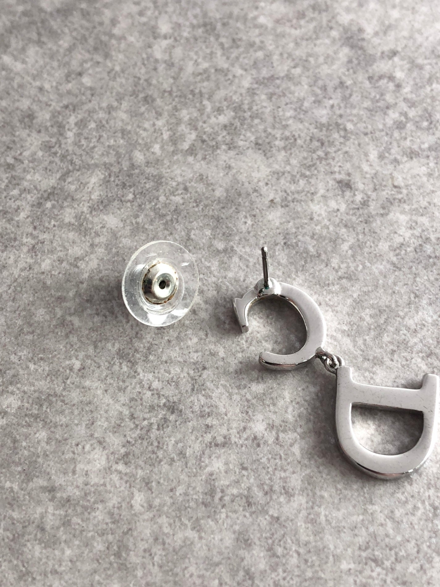 Christian Dior CD Logo Rhinestone Pierced Silver Vintage tm6szb