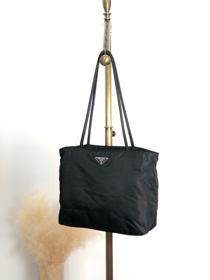 PRADA Tessuto Triangle Logo Totebag Black Vintage jztkxu