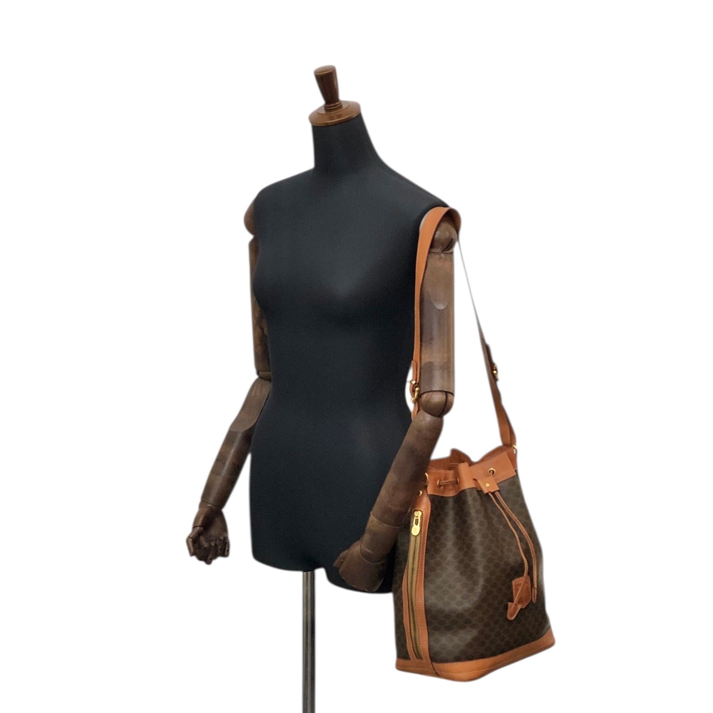 CELINE Macadam Blason Drawstring Shoulder bag Brown Vintage epwjhg