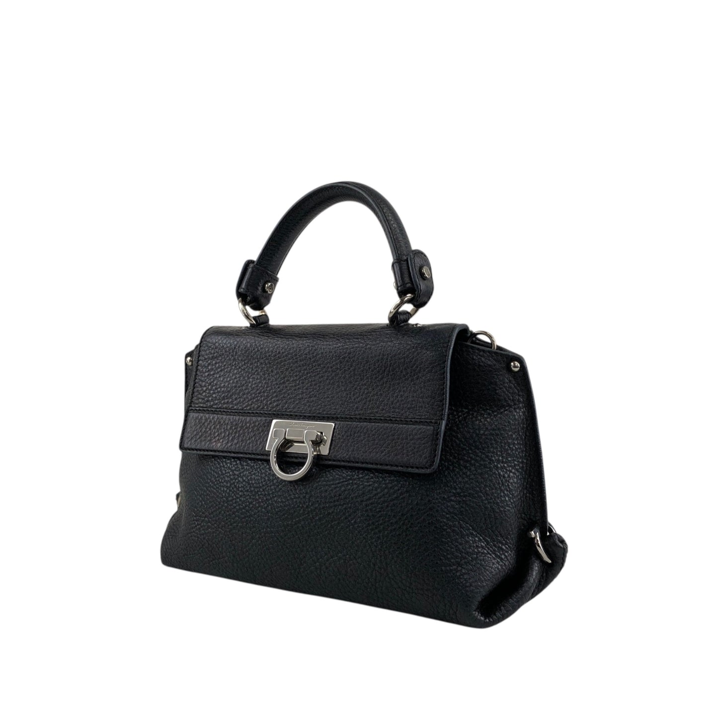 Salvatore Ferragamo Gancini Two-way Handbag Shoulder bag Black Vintage 82dd4b