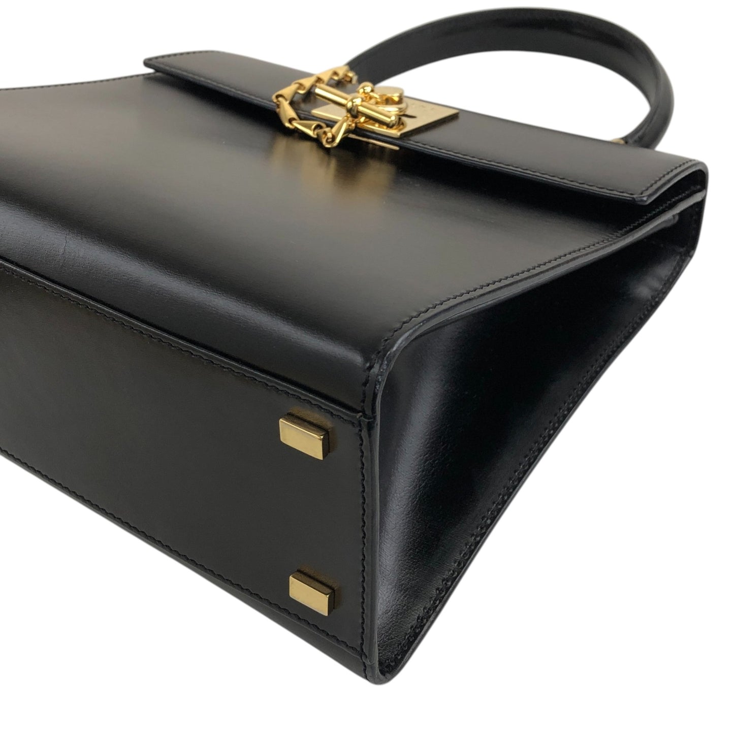 CELINE Gancini Two-way Handbag Shoulder bag Black Vintage r5552p