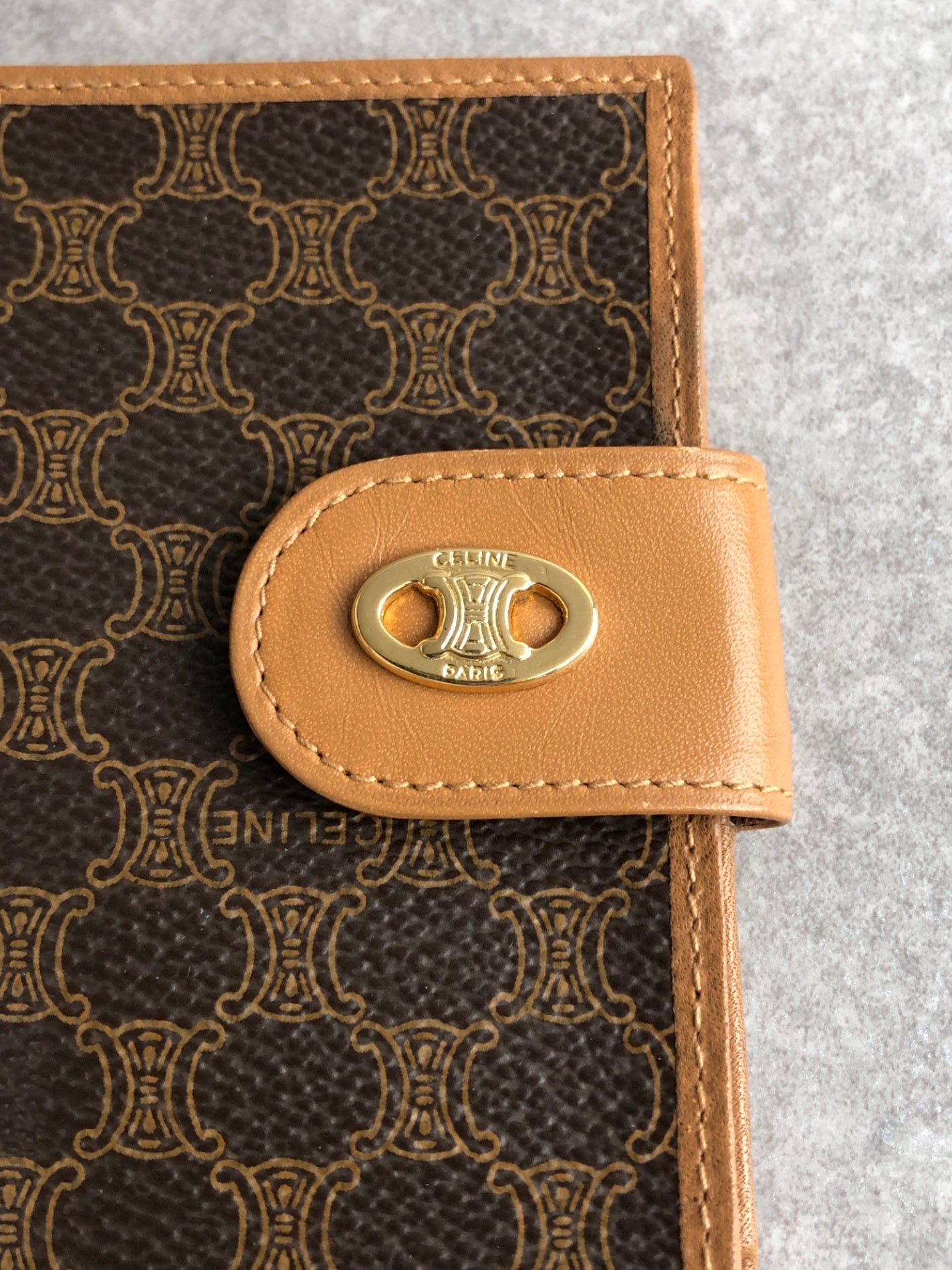 CELINE Macadam Triomphe Folded Wallet Brown Vintage bcju54