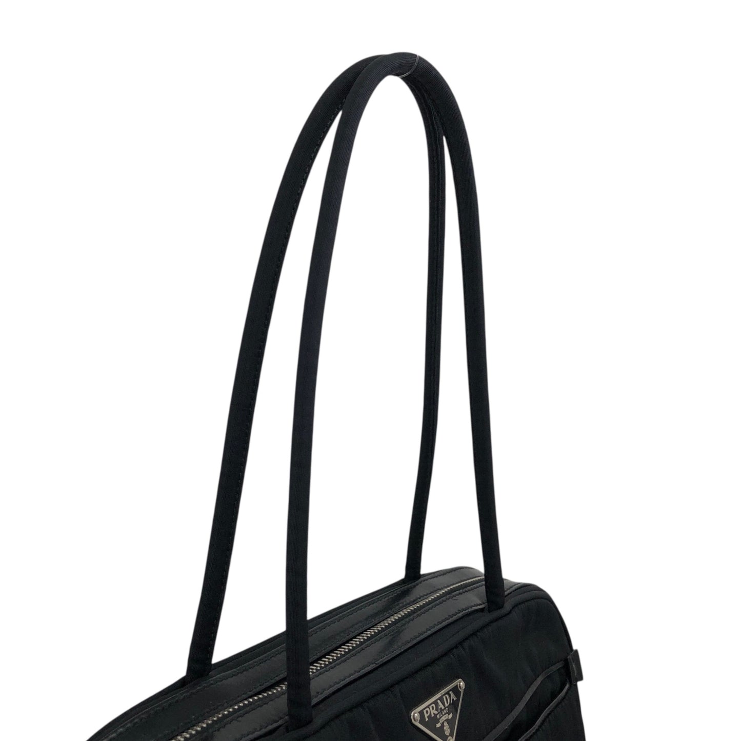 PRADA 三角形標誌前口袋小號波士頓包手提包黑色復古 k2g4ss