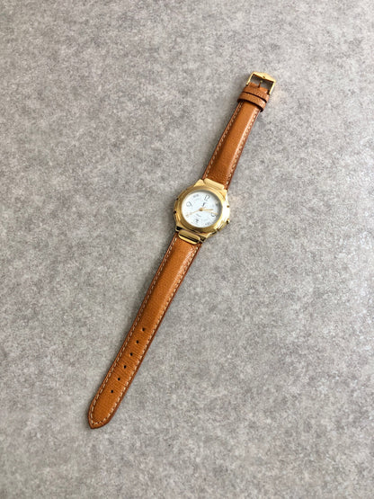 Yves Saint Laurent YSL Logo Quartz Watch Gold×Brown 518731 Vintage mmjgay