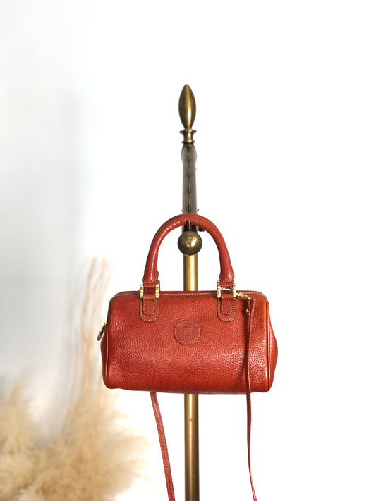 FENDI FF Logo Two-way Small Boston bag Shoulder bag Brown Vintage b23egd