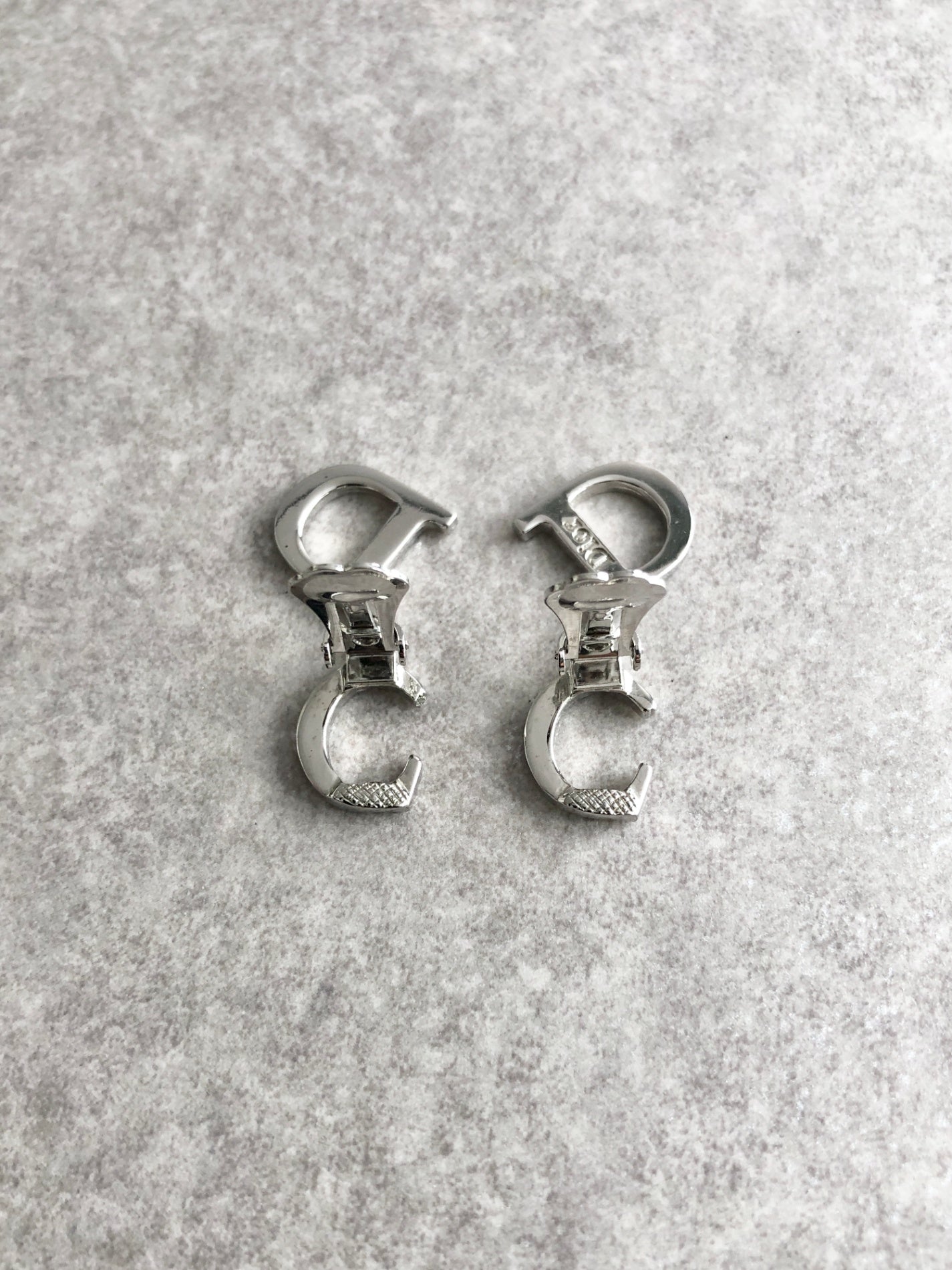 Christian Dior CD Logo Rhinestone Earrings Silver Vintage ztahea