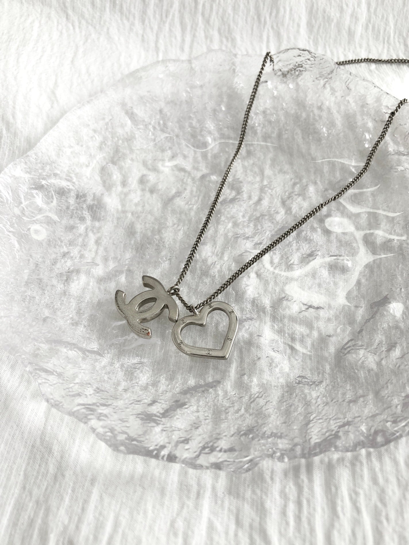 CHANEL Coco Mark Heart Necklace Silver Vintage 42pcps