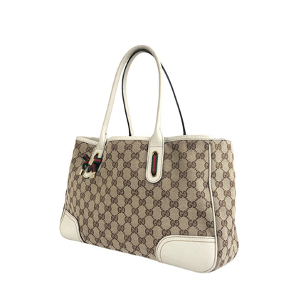 GUCCI Sherry Line GG Canvas Ribbon Canvas Leather Handbag Beige Vintage yeu8gz