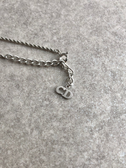 Christian Dior CD Logo Necklace Silver Vintage 3kfw2b