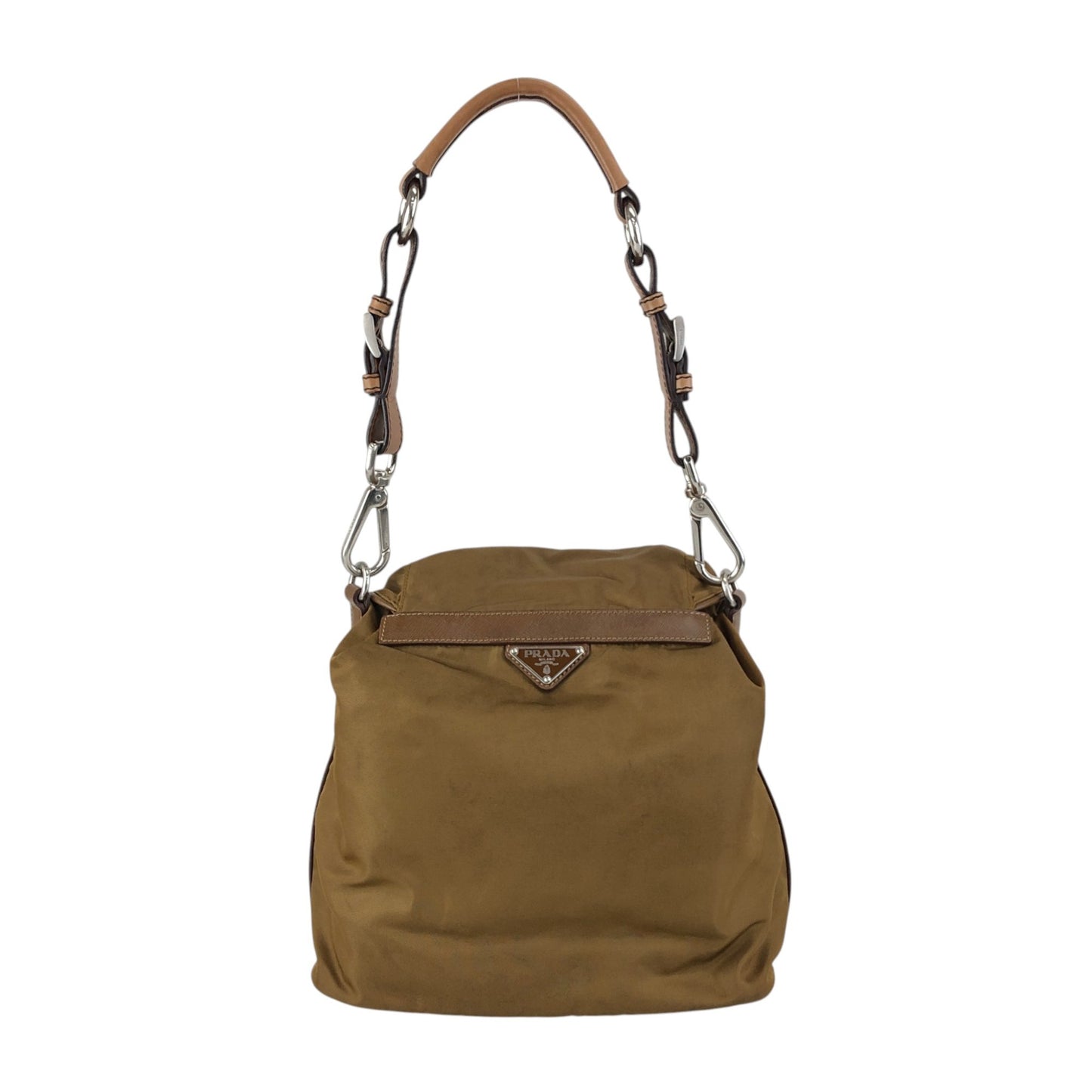 PRADA Tessuto Triangle Logo Double Pocket Handbag Shoulder bag Beige Vintage cgzz8n