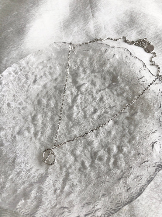 Christian Dior CD Logo Necklace Silver Vintage 7kxzus