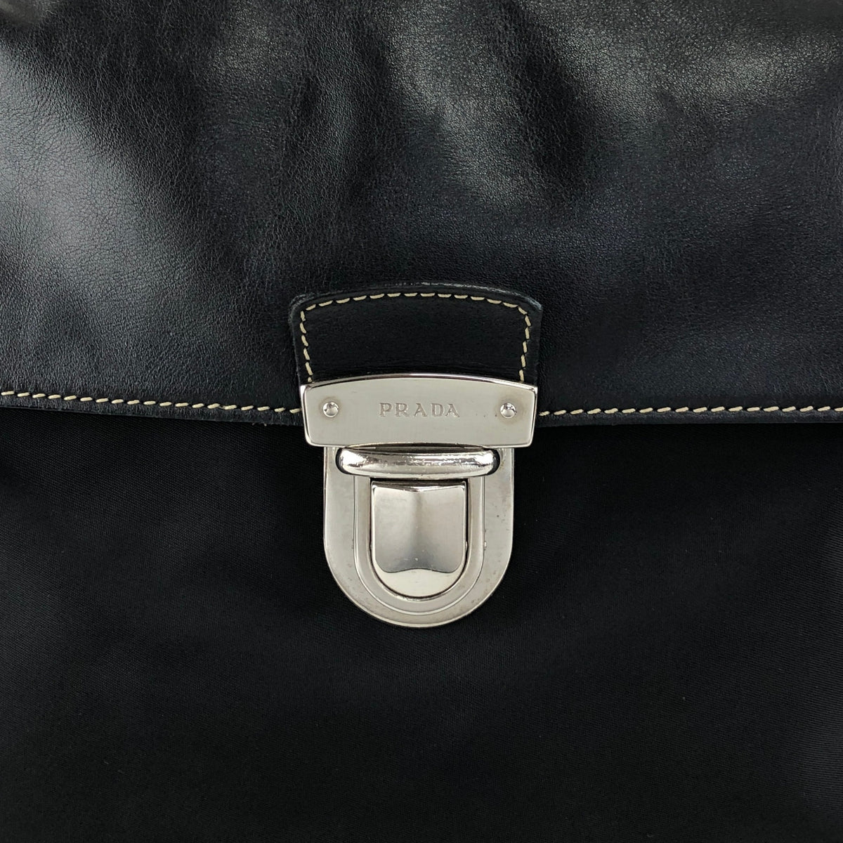 PRADA Triangle Logo Push lock Shoulder bag Black Vintage kcukna
